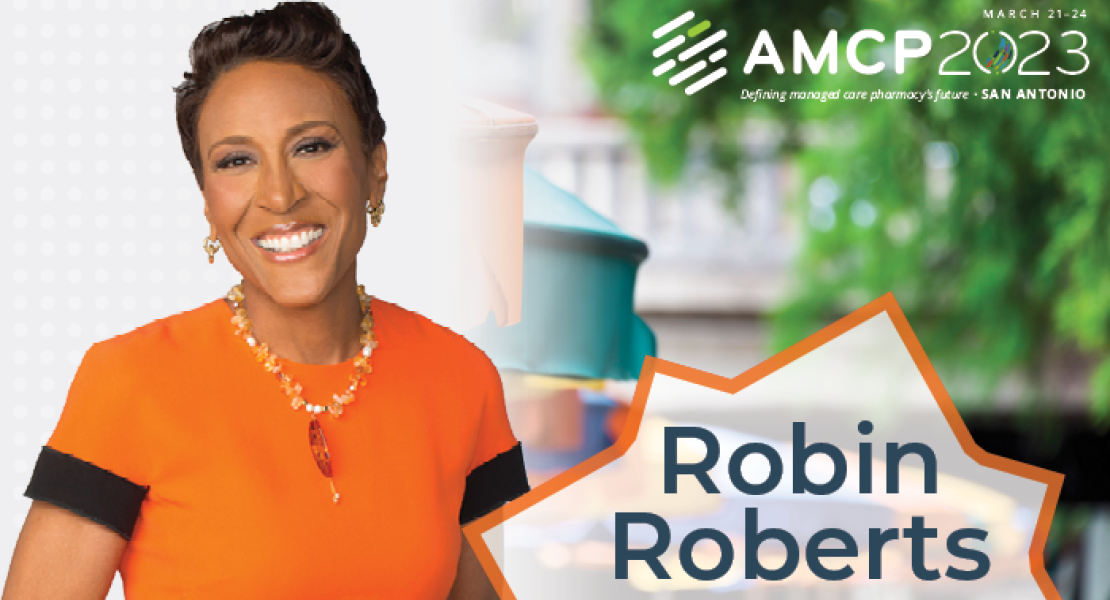 Photograph announcing Robin Roberts as Guest Speaker for AMCP 2023